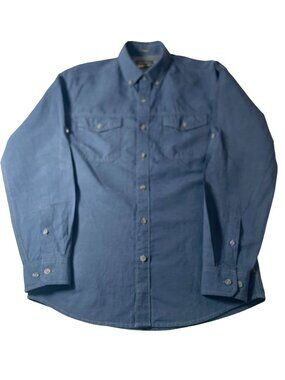 Eddie Bauer Blue Linen Blend Fishing Hiking Shirt Mens Small Vented Lightweight